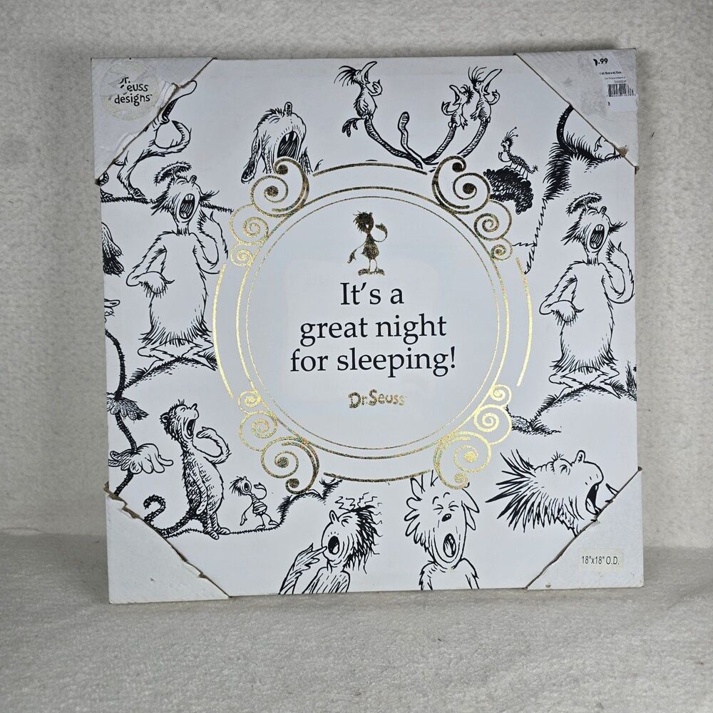 Rare Dr. Suess It's a Great Night for Sleeping Canvas 18x18 Black And White